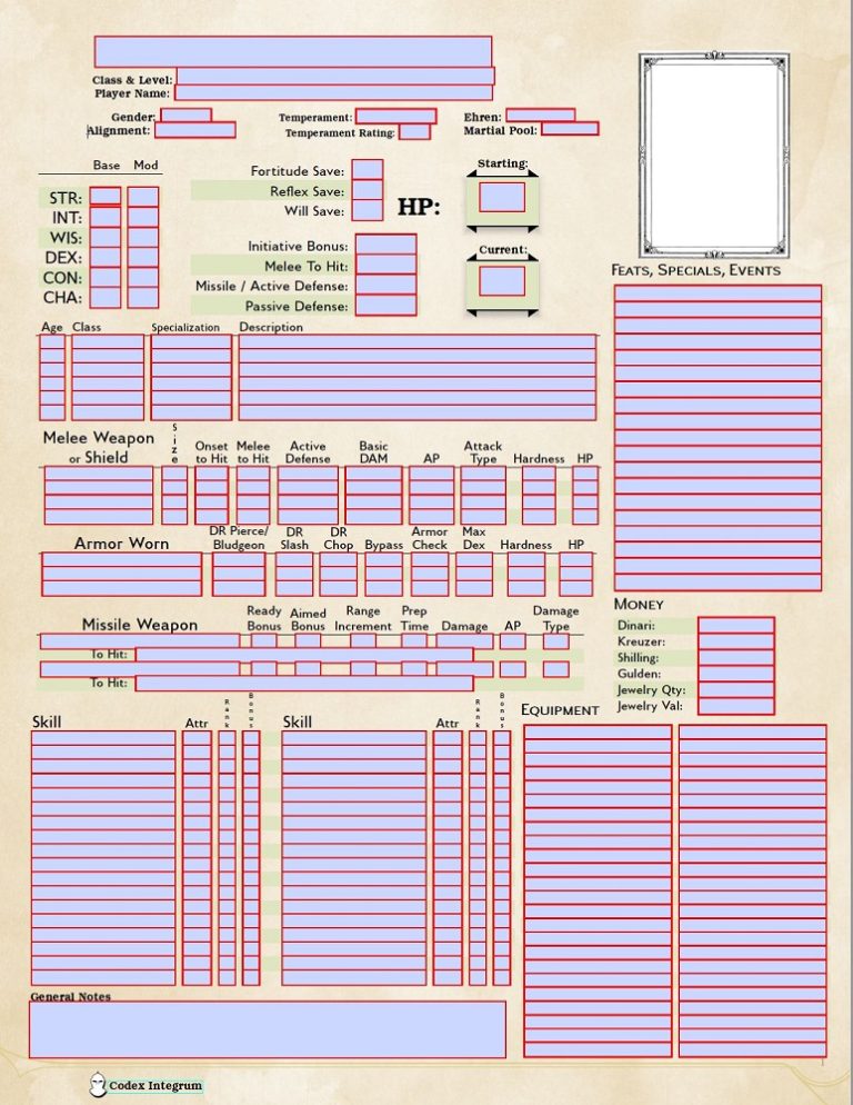 Blank Character Sheet – Codex Integrum